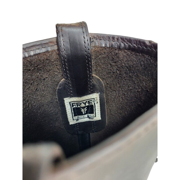 Vintage 80s FRYE Leather Harness Square Toe Moto Cowboy Boot Men's Size 10 Brown - Picture 14 of 16